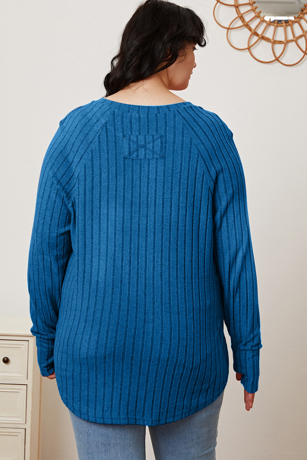 Basic Bae Full Size Ribbed Thumbhole Sleeve Shirt