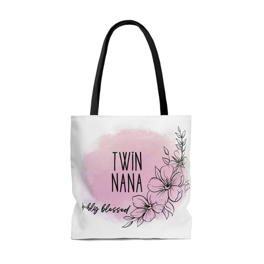 Twin Nana Doubly Blessed Pink Watercolor Large Tote Bag