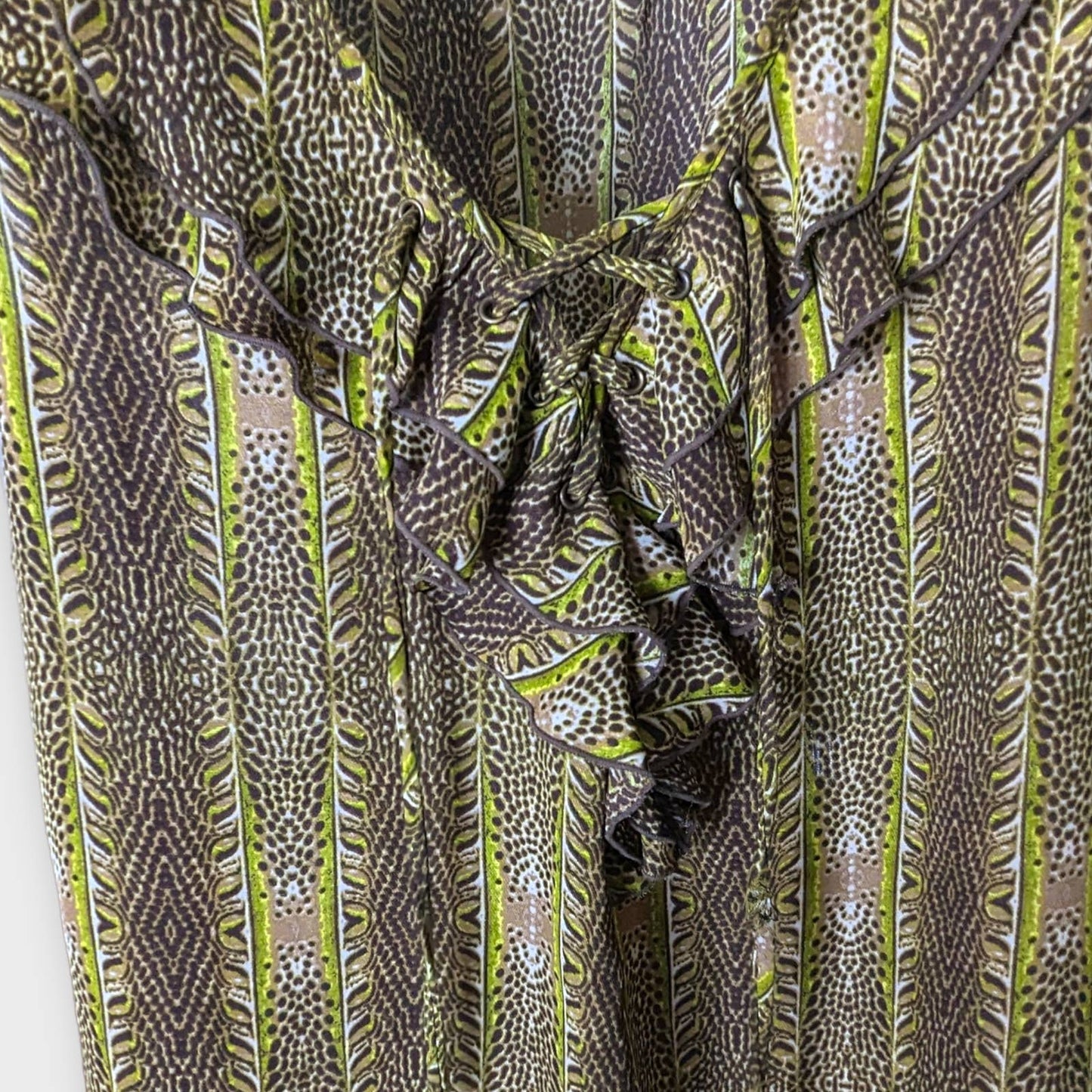 WORTHINGTON Green Animal Print Sheer Tie Career Blouse Large