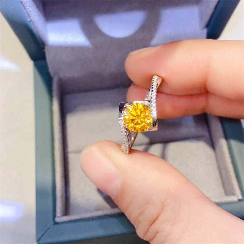 1 Carat Round Yellow Moissanite Sterling Silver Bypass Shank
