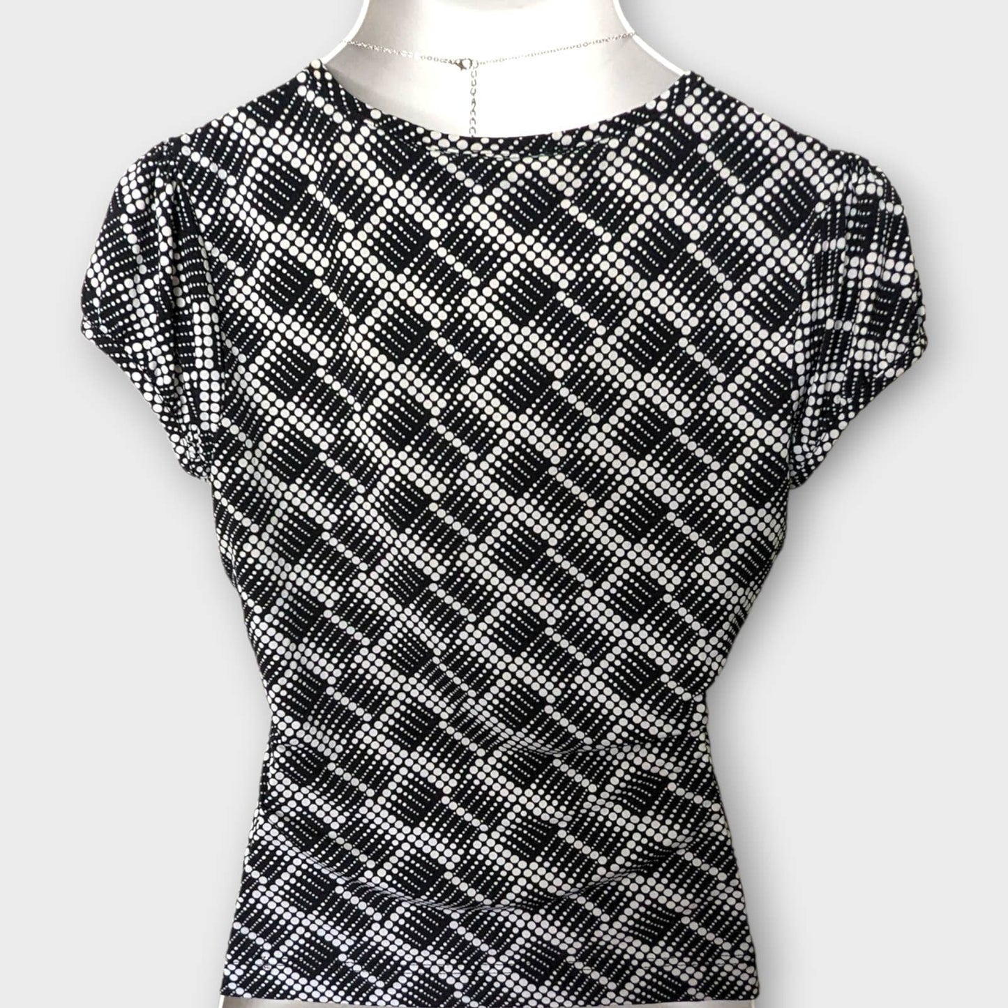 WORTHINGTON Black White Polka Dot Geometric Top Medium