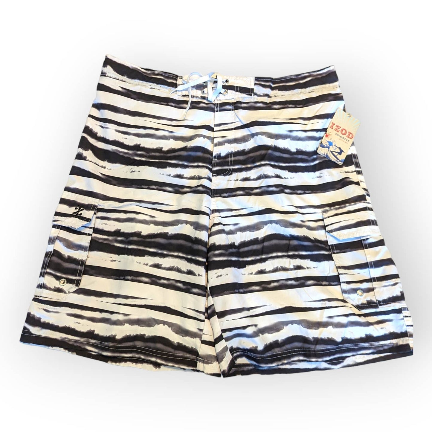 IZOD White Black Striped Men's Swim Trunks XXL NEW Summer Vacation