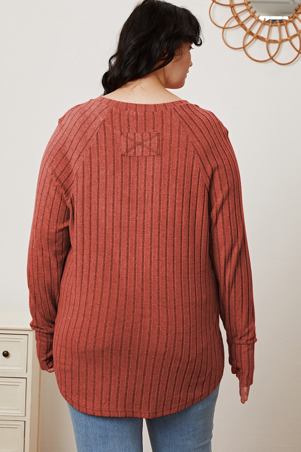 Basic Bae Full Size Ribbed Thumbhole Sleeve Shirt