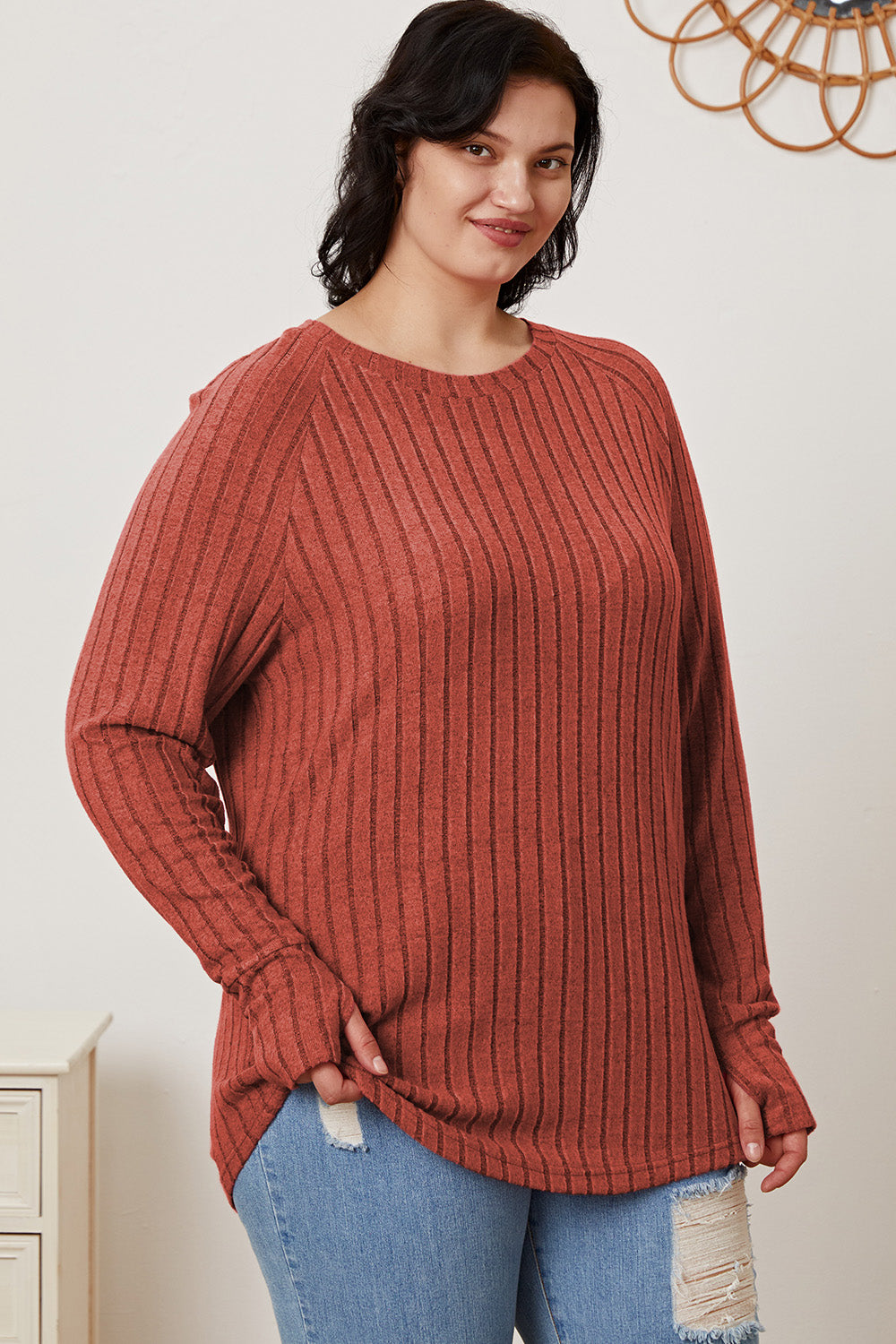 Basic Bae Full Size Ribbed Thumbhole Sleeve Shirt