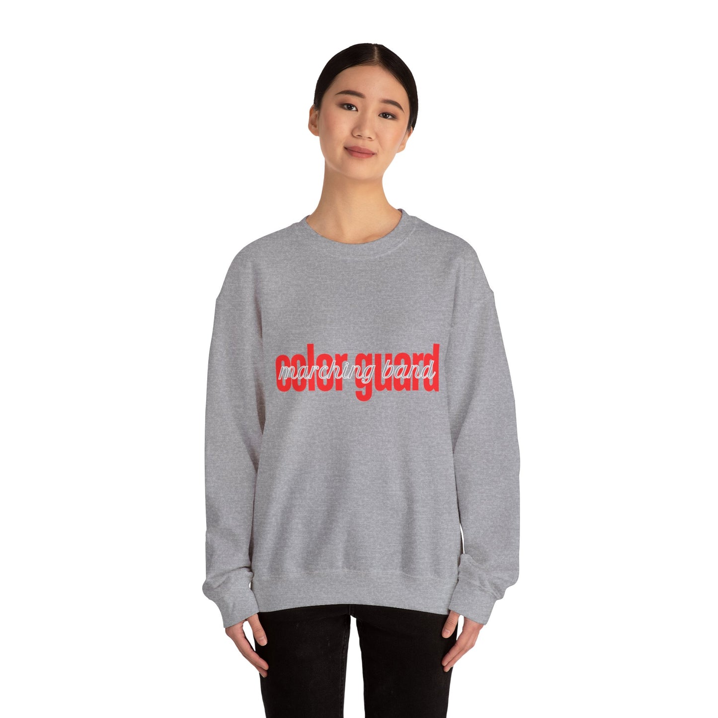 Marching Band Color Guard Red Lowercase Font Unisex Crewneck Sweatshirt Flag Saber Rifle