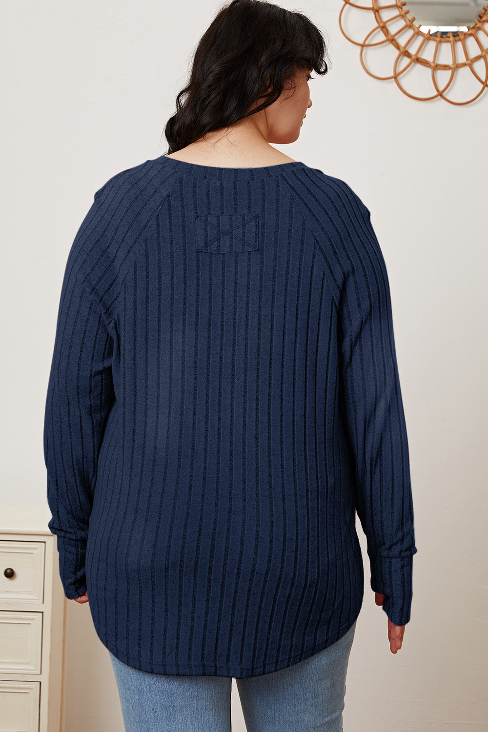 Basic Bae Full Size Ribbed Thumbhole Sleeve Shirt
