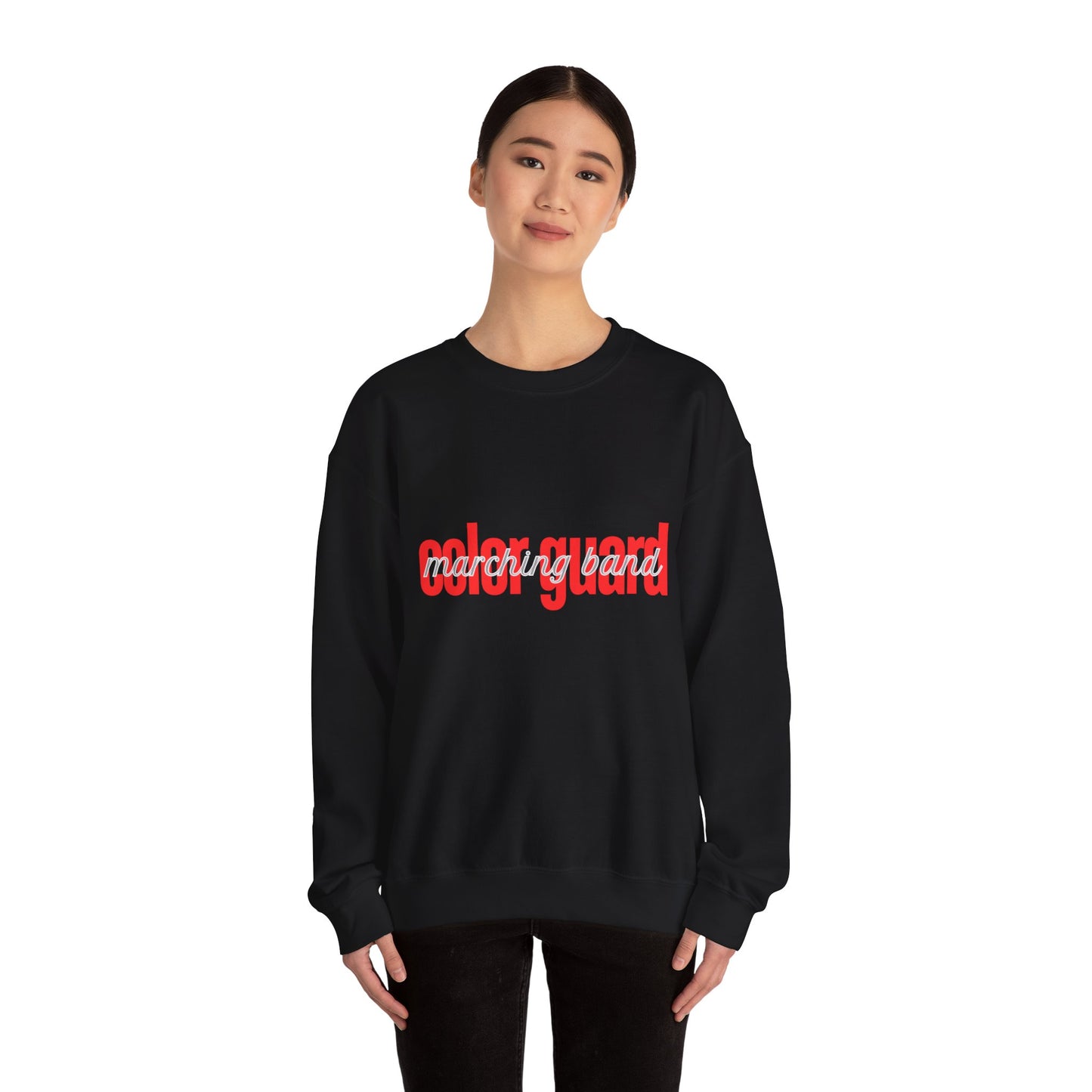 Marching Band Color Guard Red Lowercase Font Unisex Crewneck Sweatshirt Flag Saber Rifle
