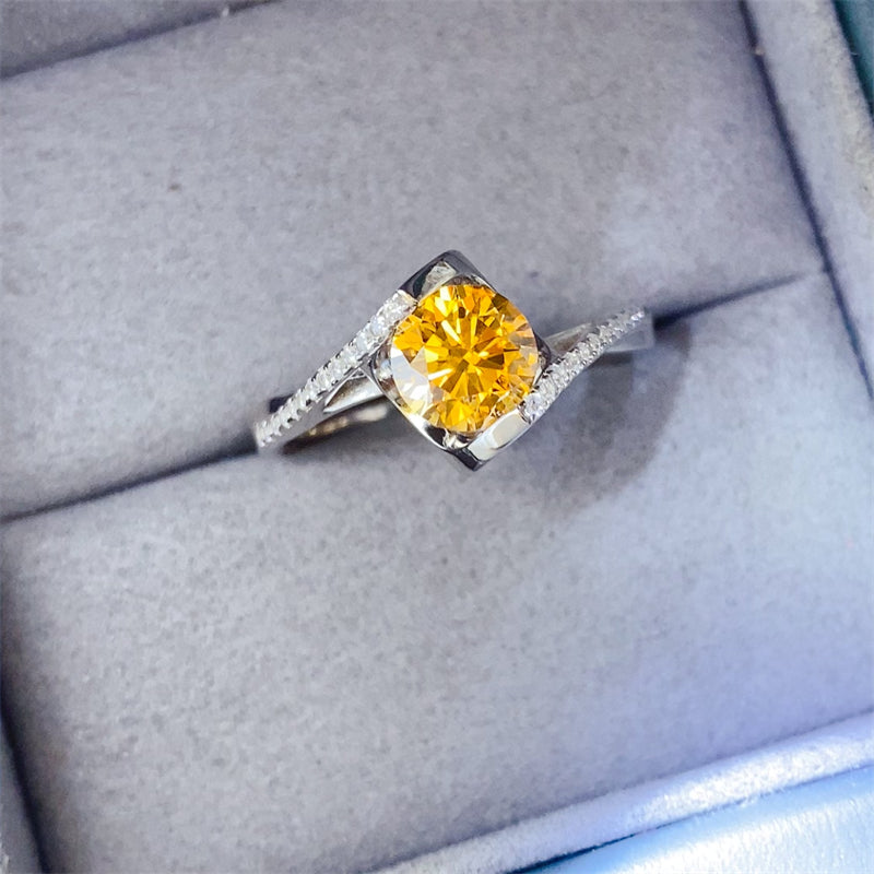 1 Carat Round Yellow Moissanite Sterling Silver Bypass Shank