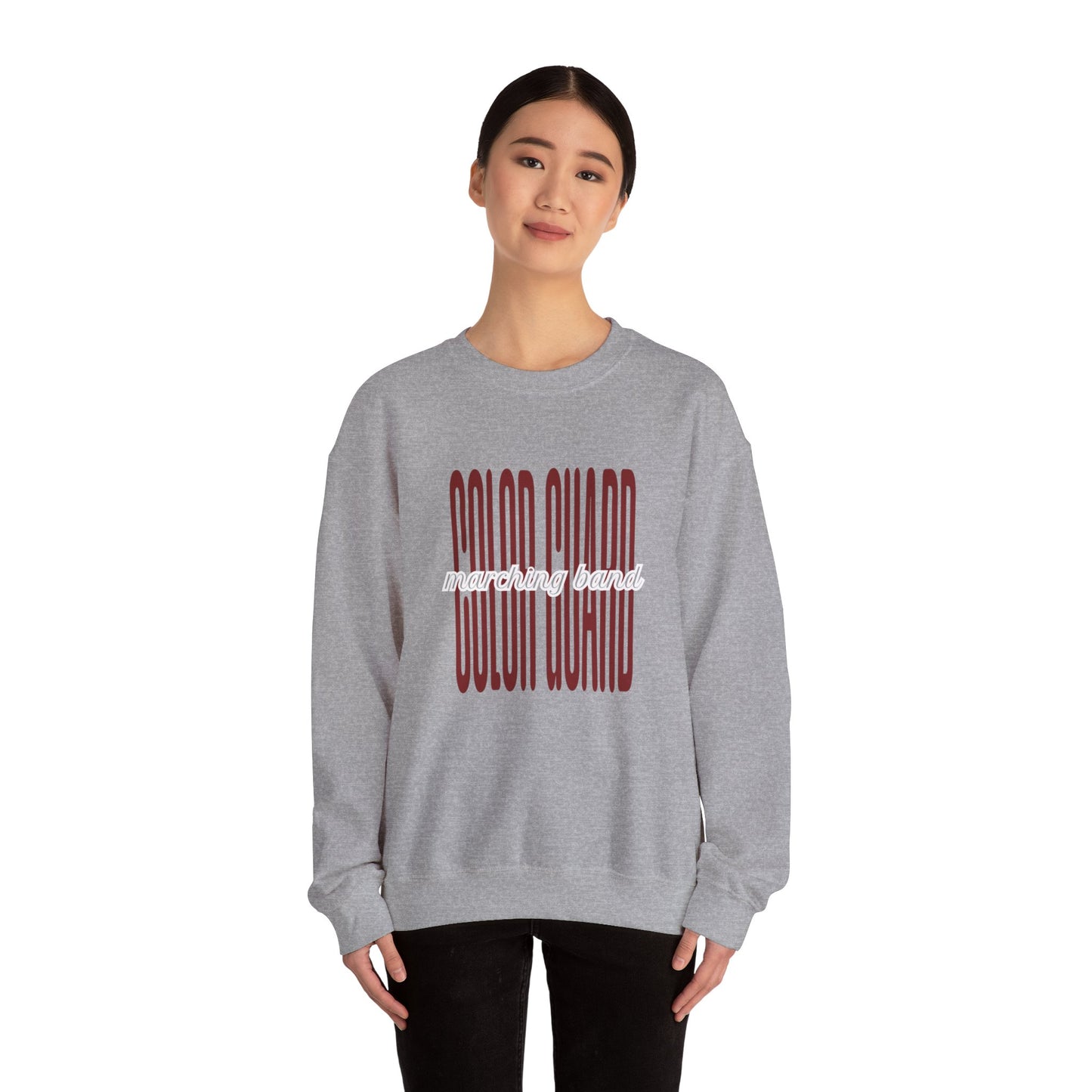 Marching Band Color Guard Unisex Heavy Blend™ Crewneck Sweatshirt in White and Sport Gray