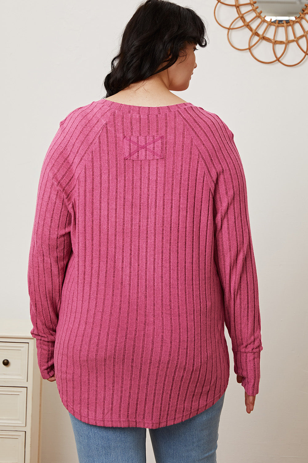Basic Bae Full Size Ribbed Thumbhole Sleeve Shirt