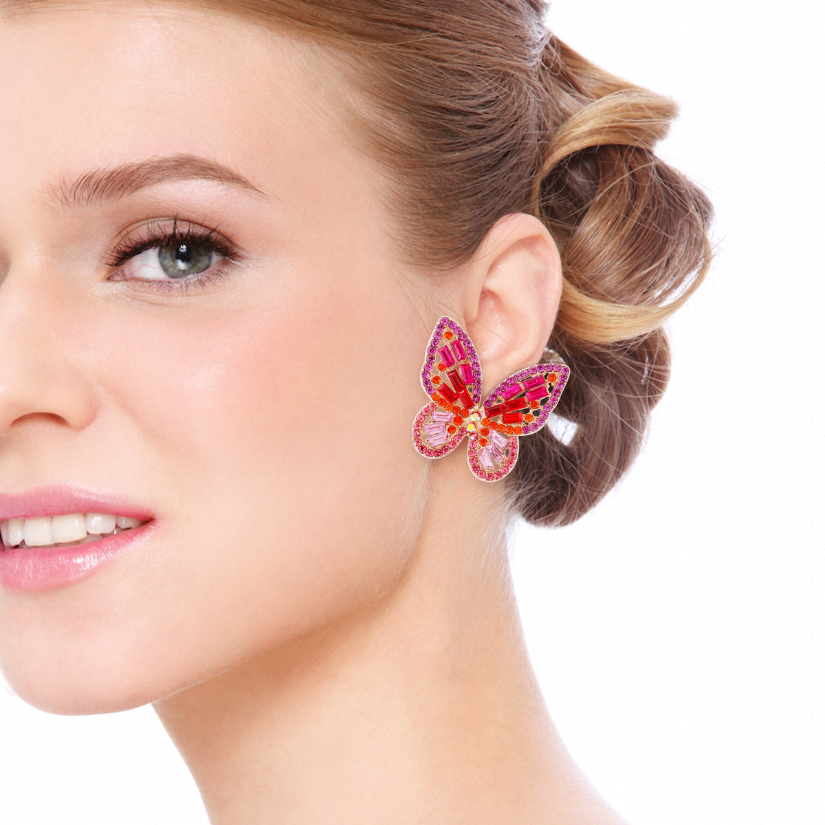 Large Sparkle Rhinestone Butterfly Post Earrings Spring Great GIft!