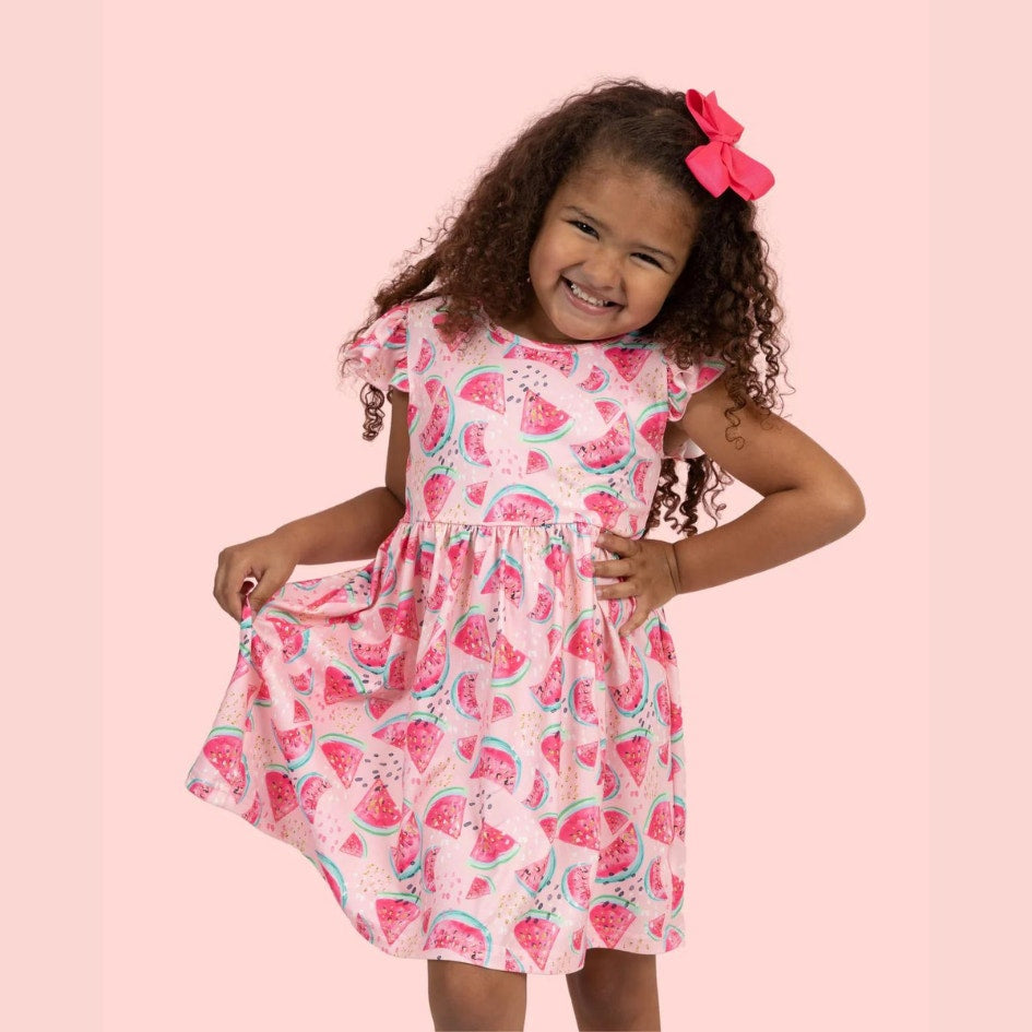 PETE + LUCY Watermelon Splash Pink Ruffle Girls Boutique Dress NEW