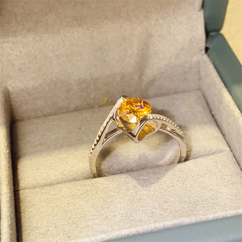 1 Carat Round Yellow Moissanite Sterling Silver Bypass Shank
