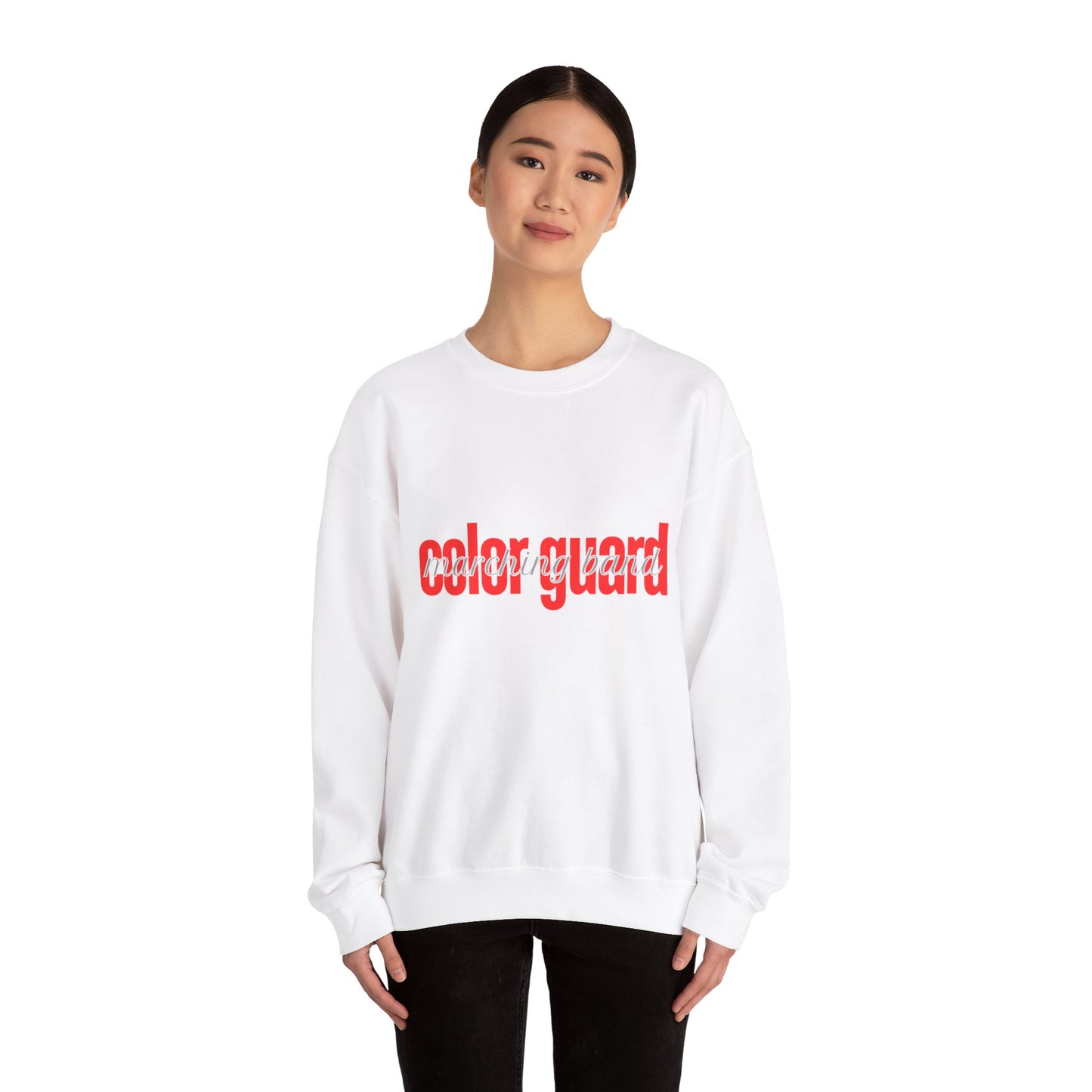 Marching Band Color Guard Red Lowercase Font Unisex Crewneck Sweatshirt Flag Saber Rifle