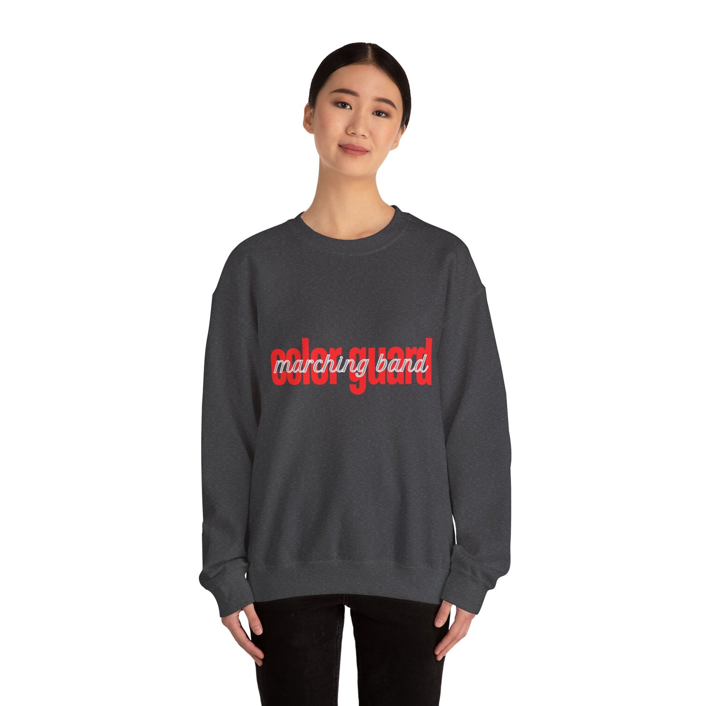 Marching Band Color Guard Red Lowercase Font Unisex Crewneck Sweatshirt Flag Saber Rifle