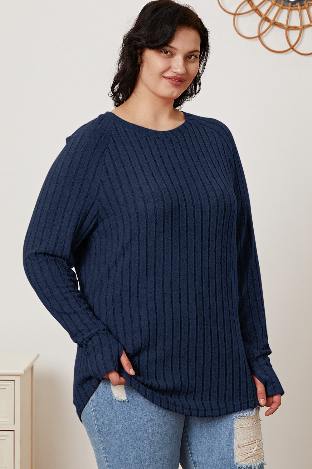 Basic Bae Full Size Ribbed Thumbhole Sleeve Shirt