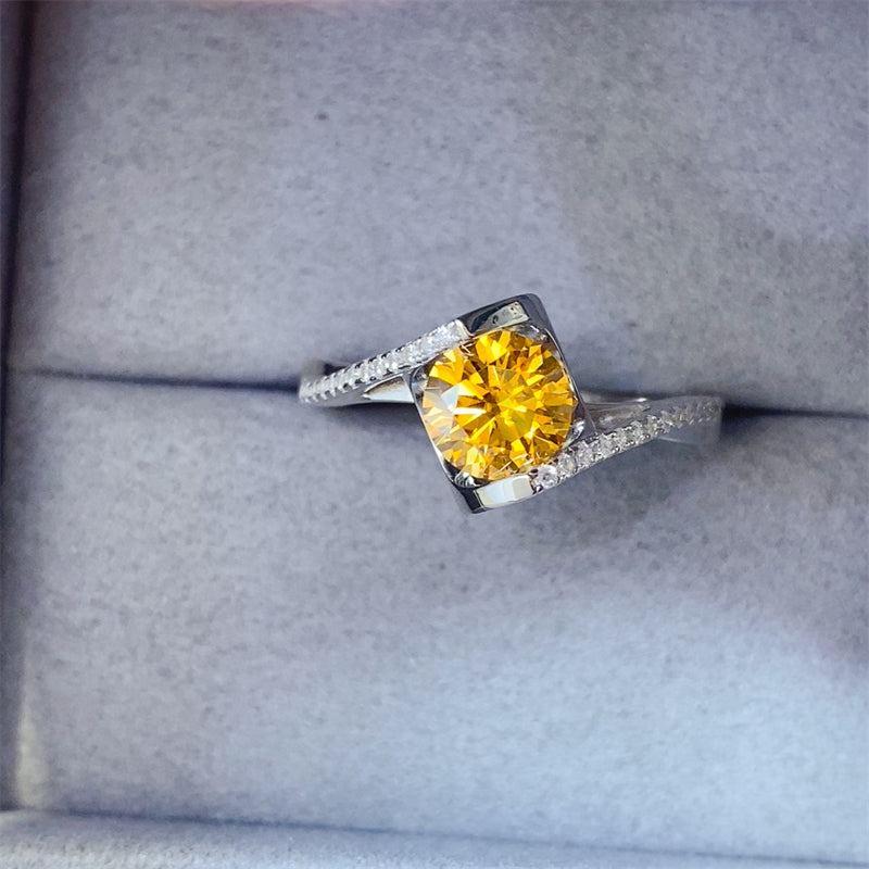 1 Carat Round Yellow Moissanite Sterling Silver Bypass Shank
