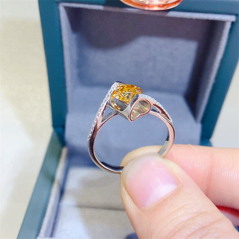 1 Carat Round Yellow Moissanite Sterling Silver Bypass Shank