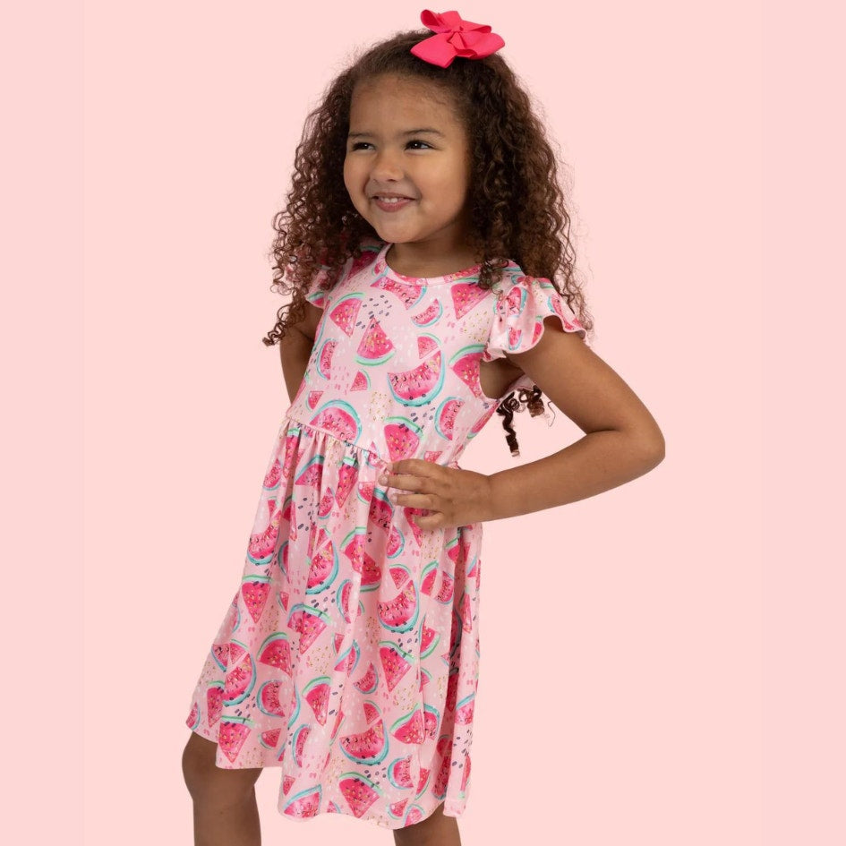 PETE + LUCY Watermelon Splash Pink Ruffle Girls Boutique Dress NEW
