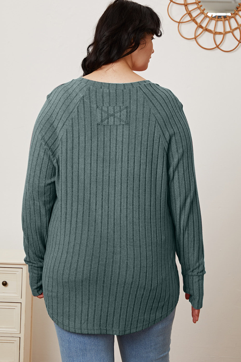 Basic Bae Full Size Ribbed Thumbhole Sleeve Shirt