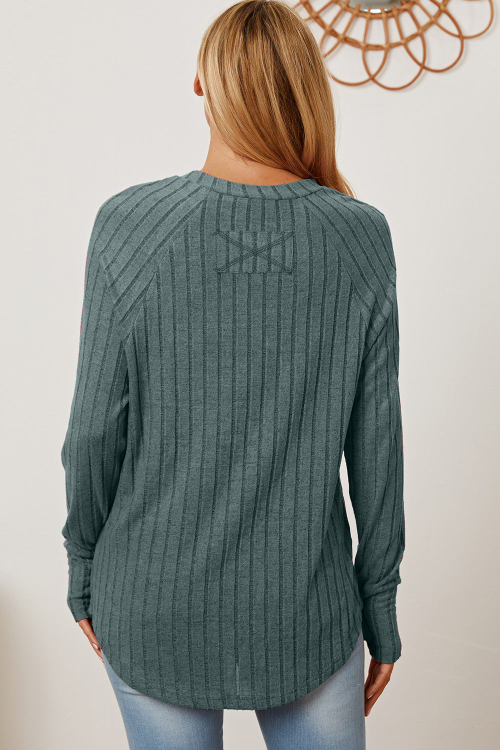 Basic Bae Full Size Ribbed Thumbhole Sleeve Shirt