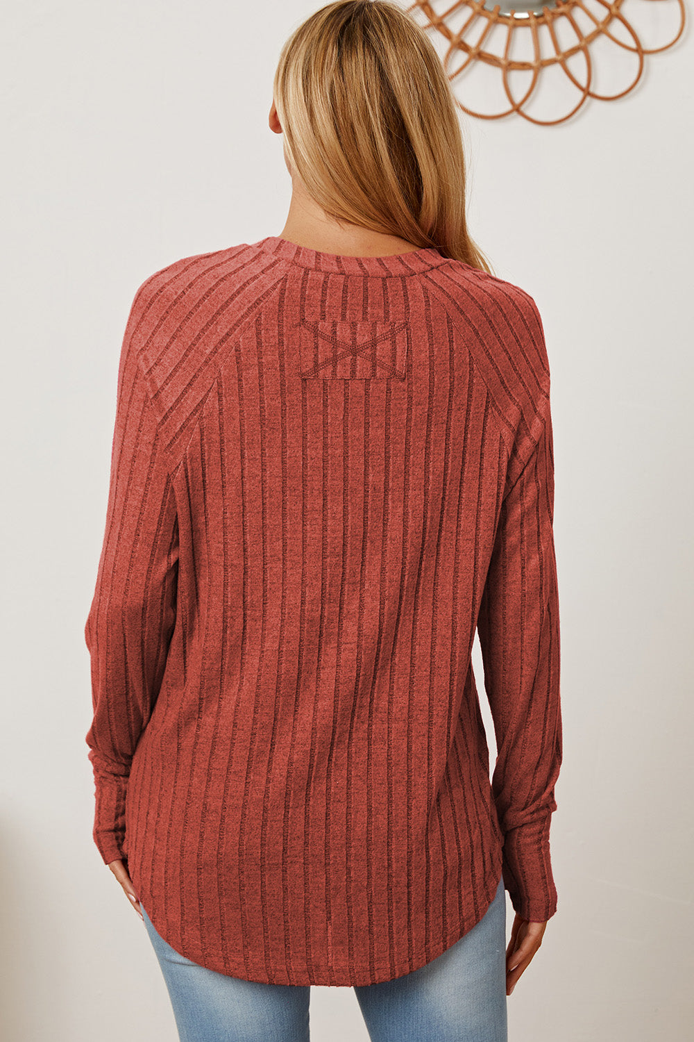 Basic Bae Full Size Ribbed Thumbhole Sleeve Shirt
