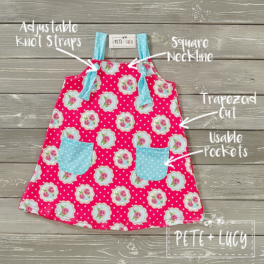 PETE + LUCY Shabby Roses Pink Floral Polka Dot Dress with Pockets