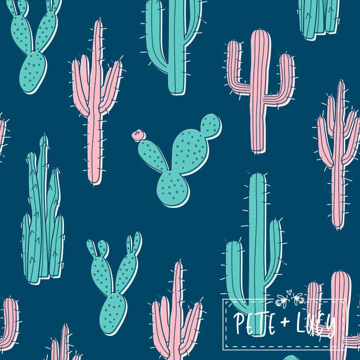 PETE + LUCY Blue Boho Cactus 2 Piece Set Pants Babydoll Top