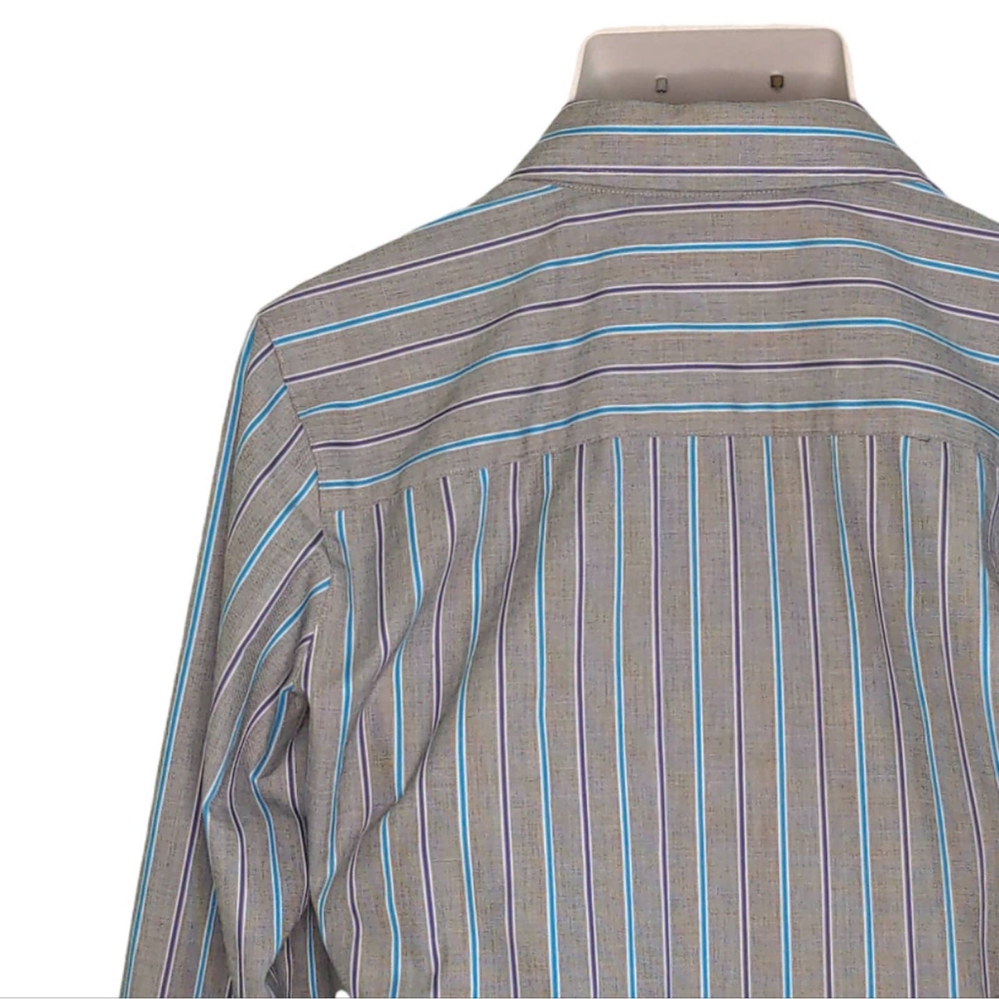 FOXCROFT Shaped Gray Blue Purple Striped Button Down Shirt Wrinkle Free Size 10