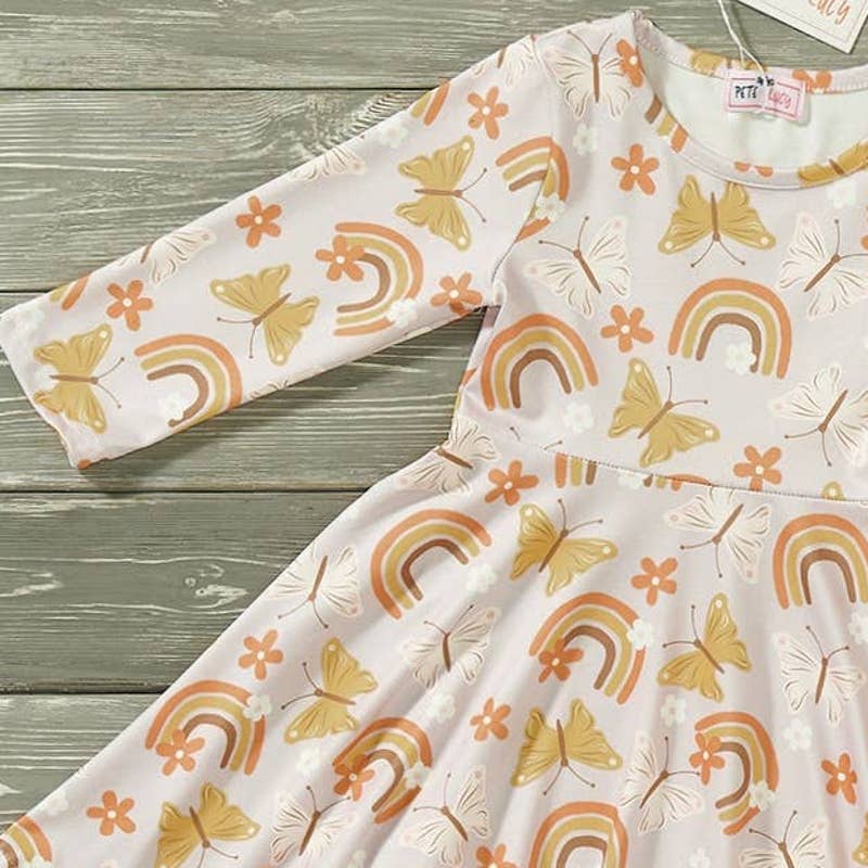 PETE + LUCY Khloe Butterfly Rainbow Floral Long Sleeve Skater Dress 5 NEW