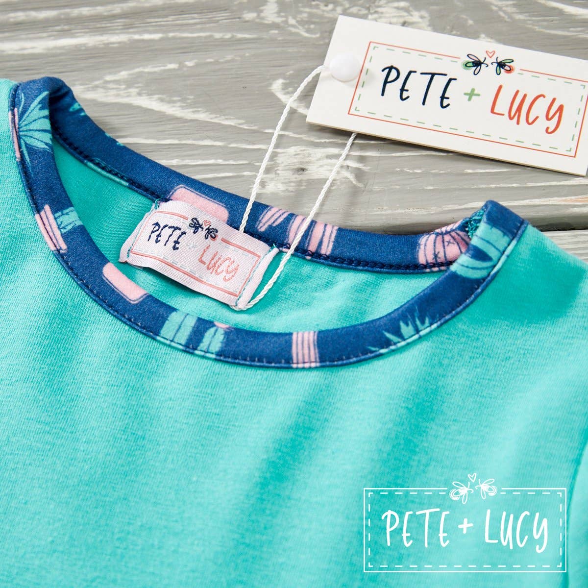PETE + LUCY Blue Boho Cactus 2 Piece Set Pants Babydoll Top