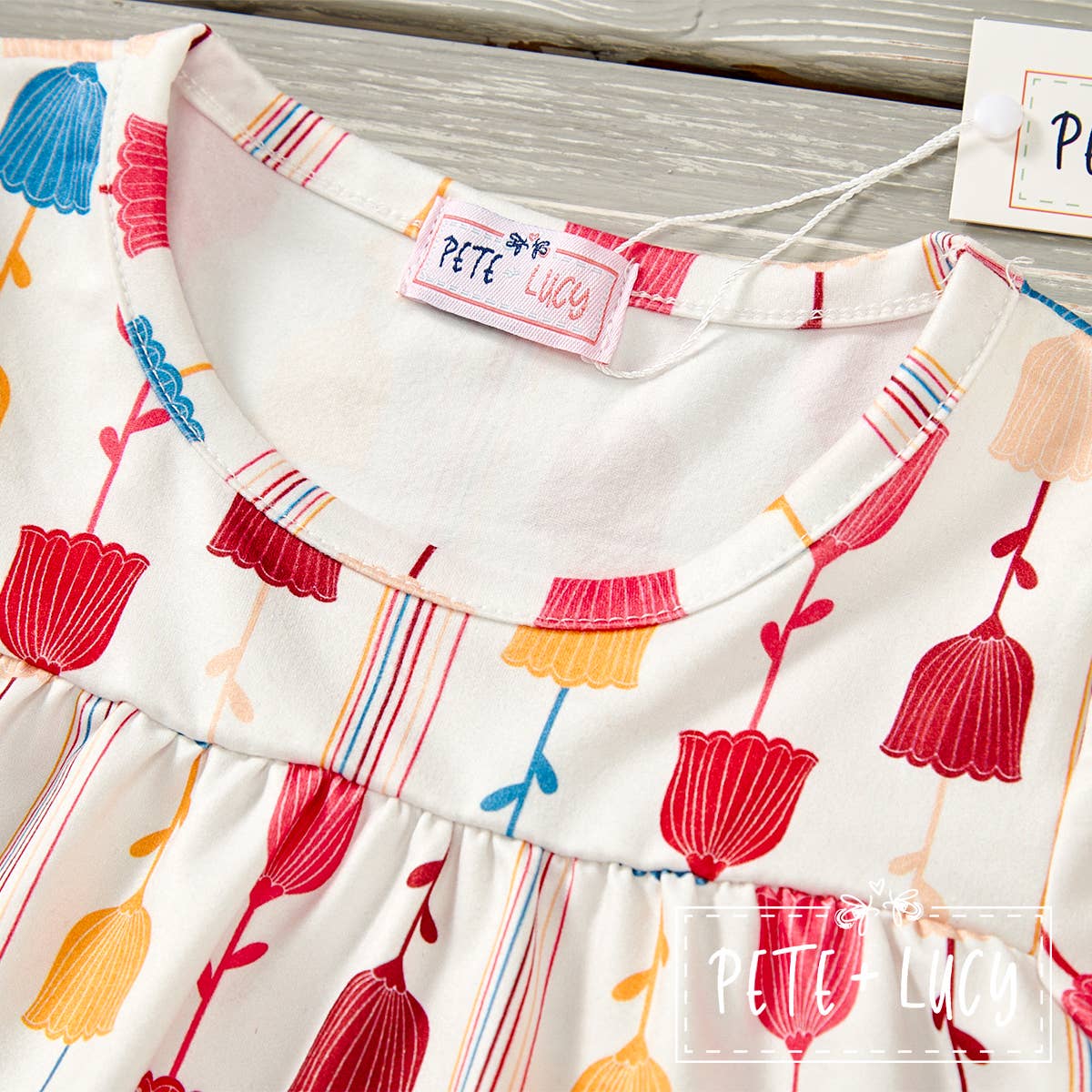 PETE + LUCY Retro Flowers Pant Set Babydoll Top Floral Diamonds