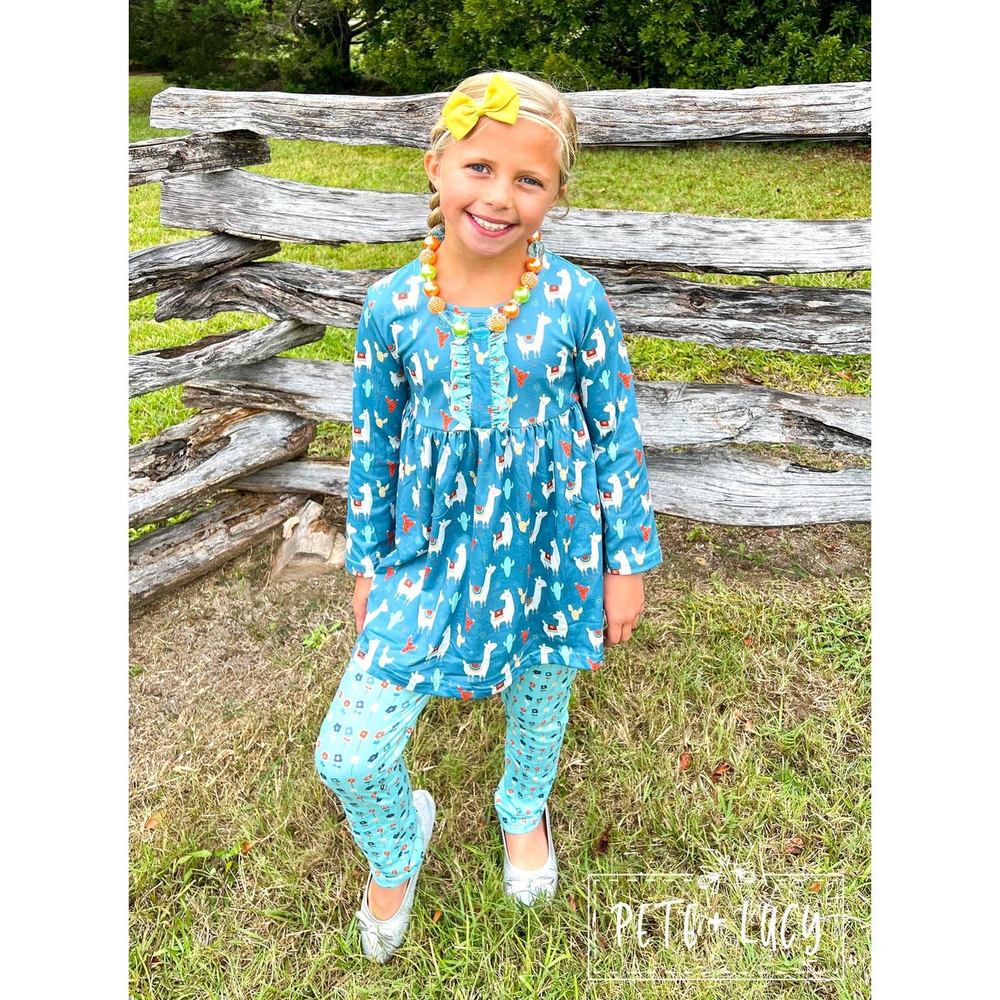 PETE + LUCY Floral Llama 2 Piece Set Pants Ruffle Top