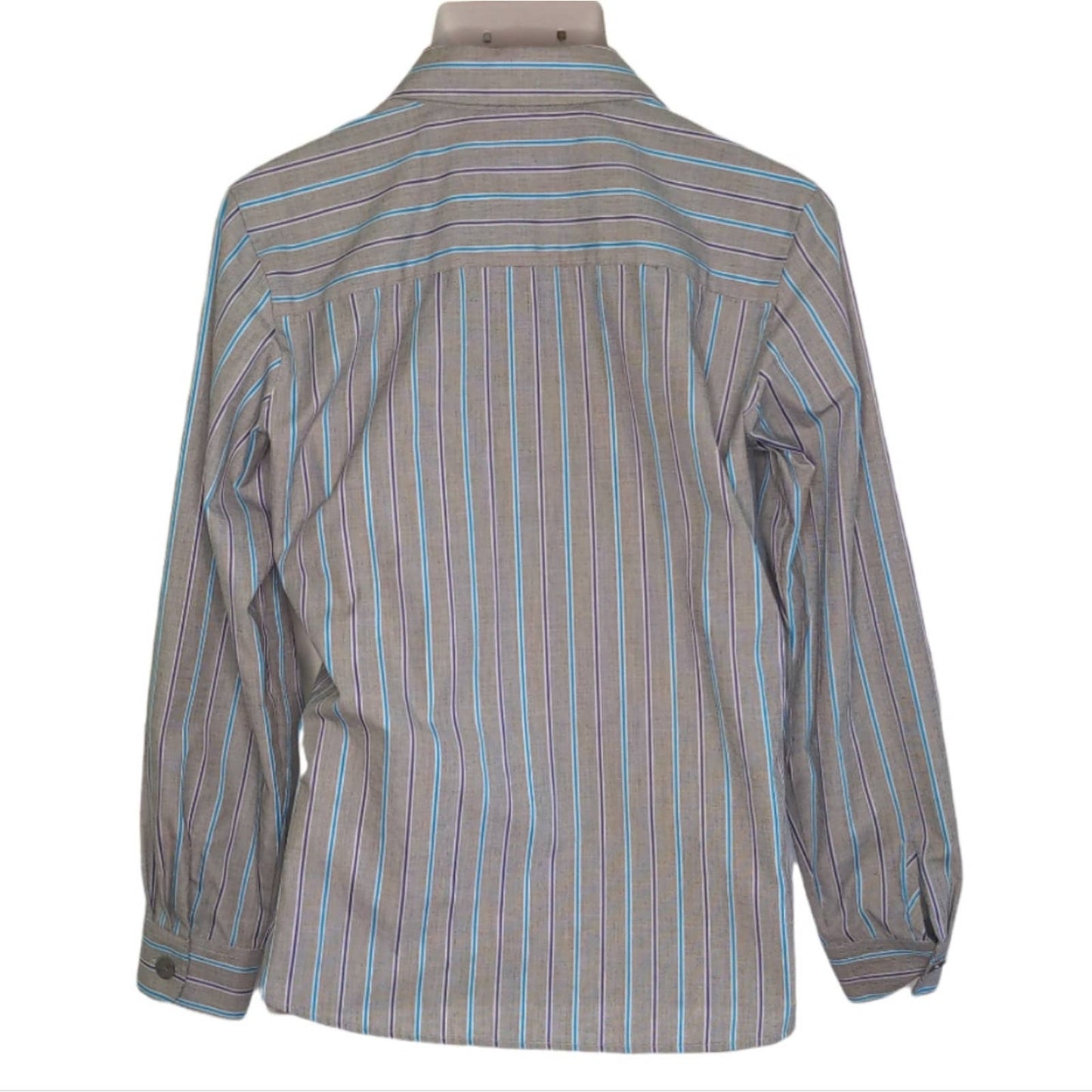 FOXCROFT Shaped Gray Blue Purple Striped Button Down Shirt Wrinkle Free Size 10