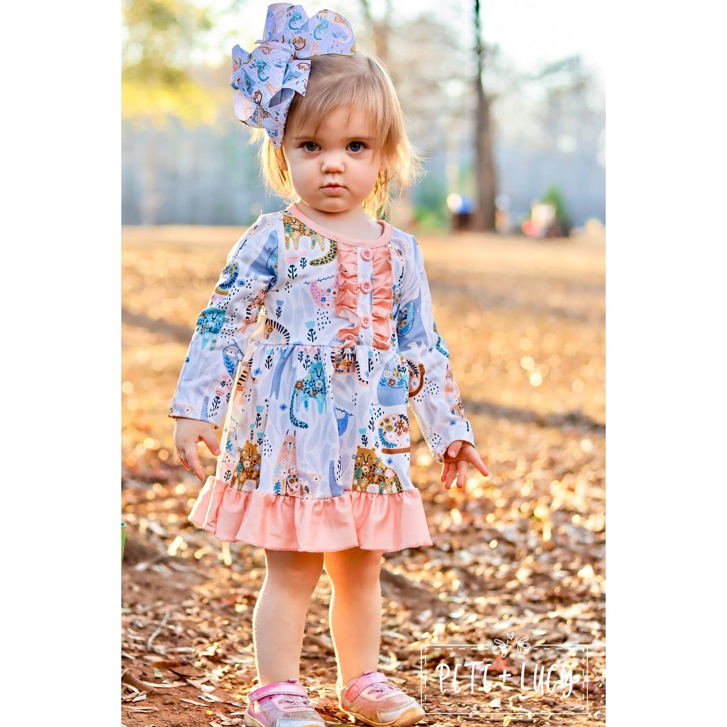 PETE + LUCY Into the Wild Animal Floral Girls Ruffle Dress