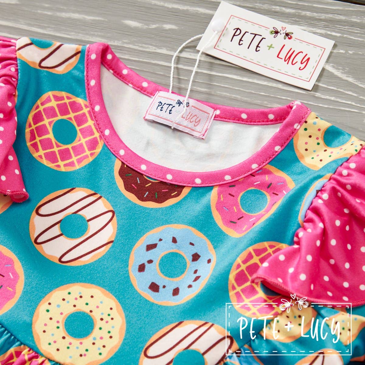 PETE + LUCY Donuts for All 2 Piece Set Pants Babydoll Ruffle Top