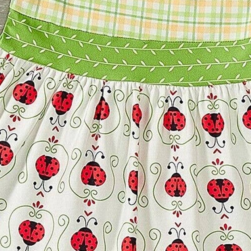 PETE + LUCY Lucky Ladybug Green Plaid Ruffle Sleeveless Dress