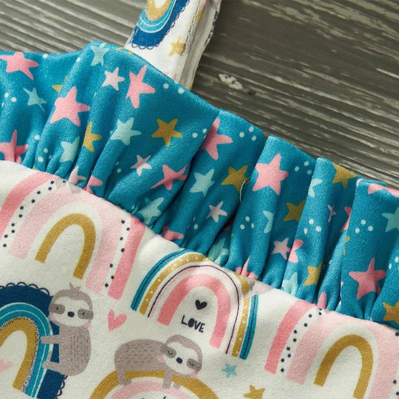 PETE + LUCY Rainbow Sloth Little Girl Ruffle Bucket Purse Stars Love