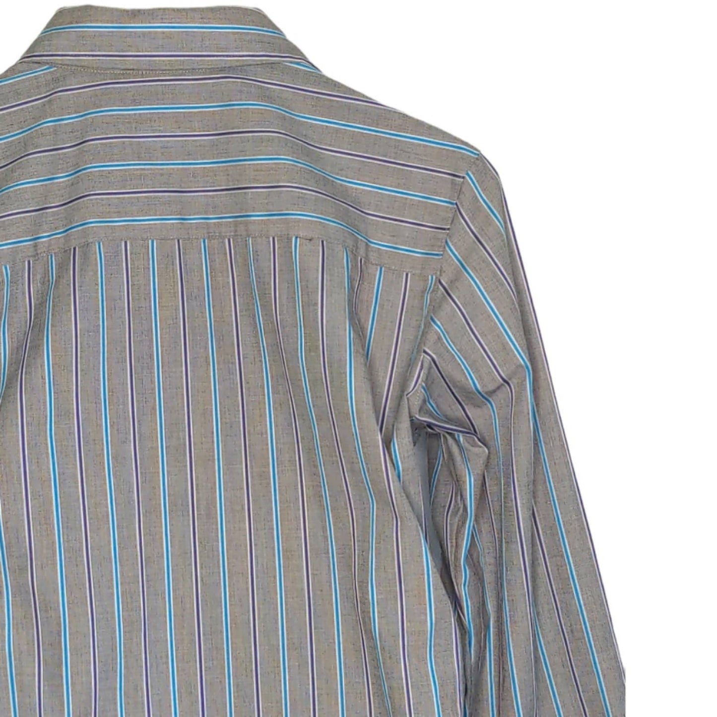 FOXCROFT Shaped Gray Blue Purple Striped Button Down Shirt Wrinkle Free Size 10