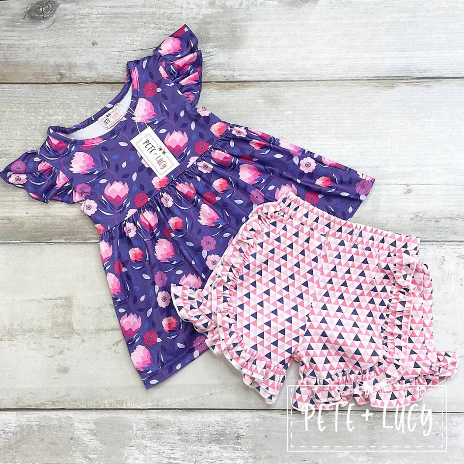 PETE + LUCY Purple Protea 2 Piece Short Set