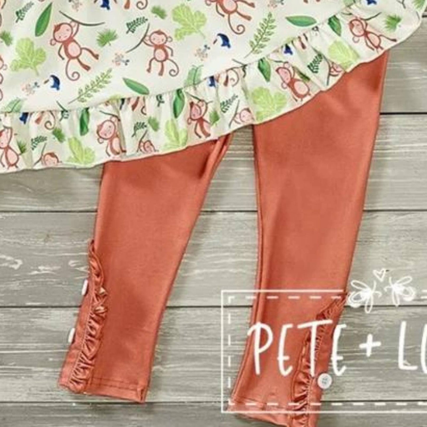 PETE + LUCY Cute Monkeys 2 Piece Set Ruffle Pants Babydoll Top