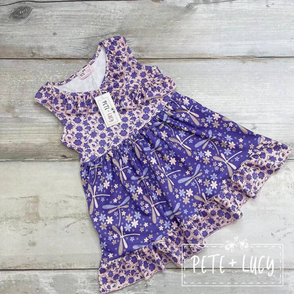 PETE + LUCY Dragonfly Dreams Purple Sleeveless Ruffle Dress Baby Girl 0-6 months NEW