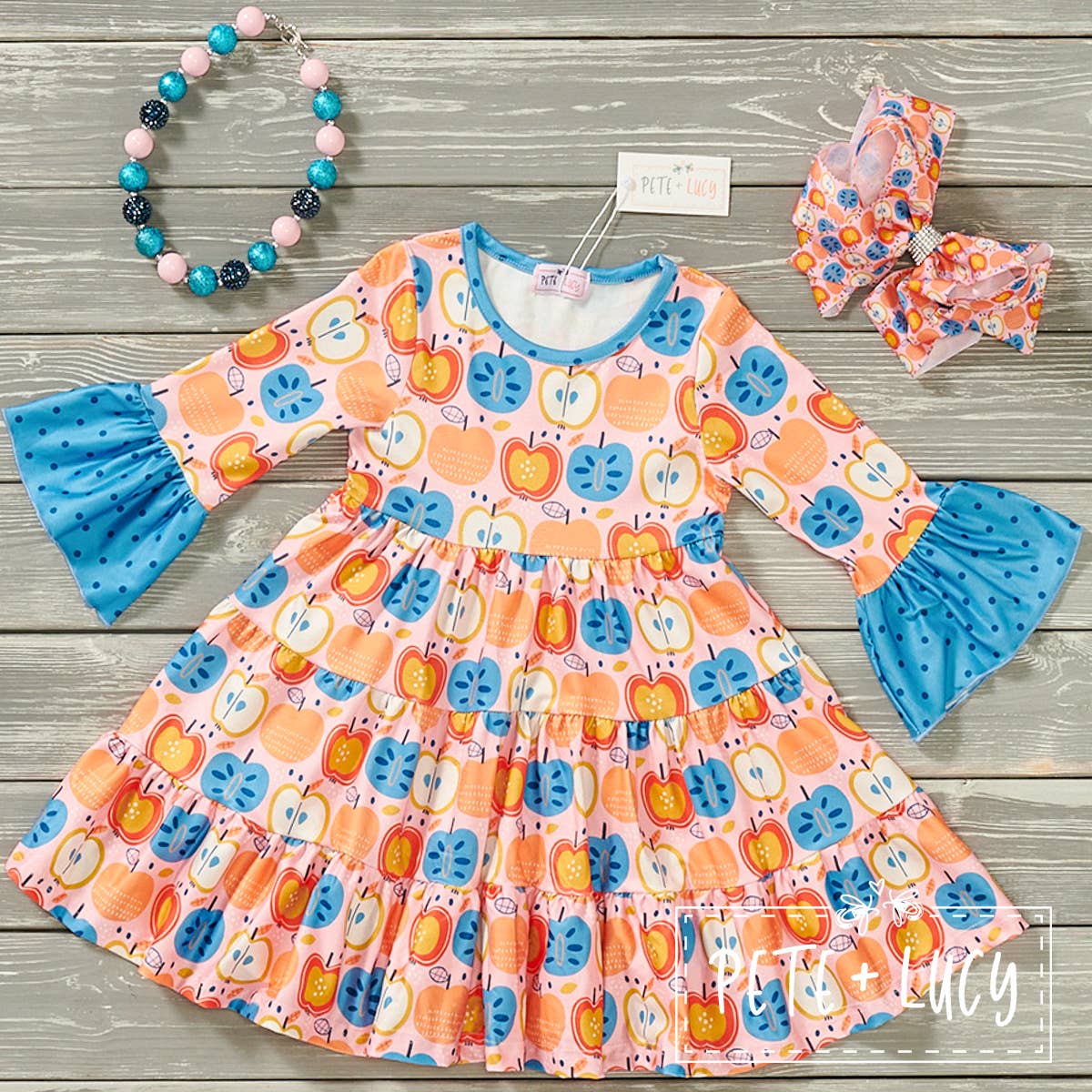 PETE + LUCY Folkloric Fruit Long Sleeve Ruffle Dress 3T