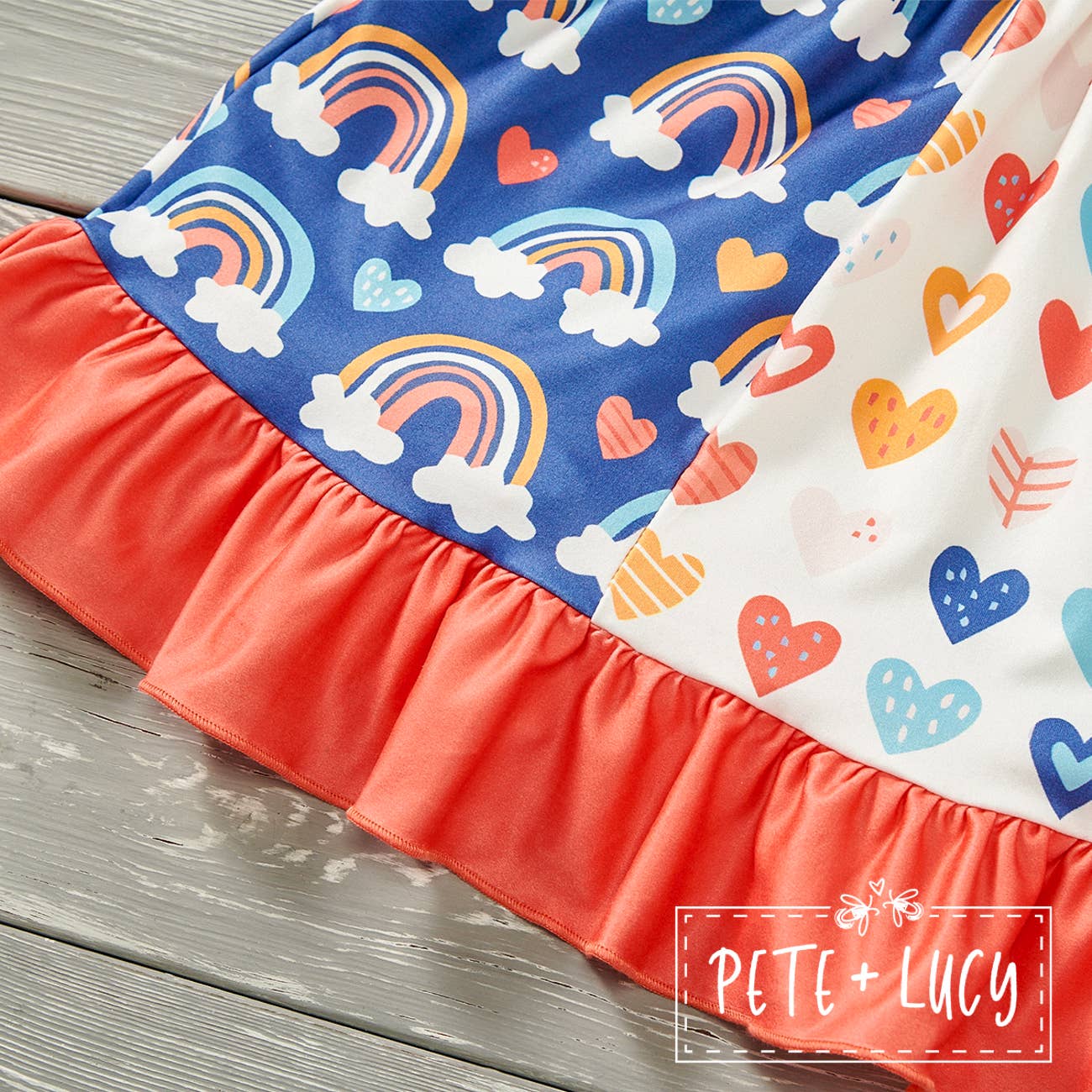 PETE + LUCY Rainbows with Clouds Long Sleeve Ruffle Dress 12-18 Months