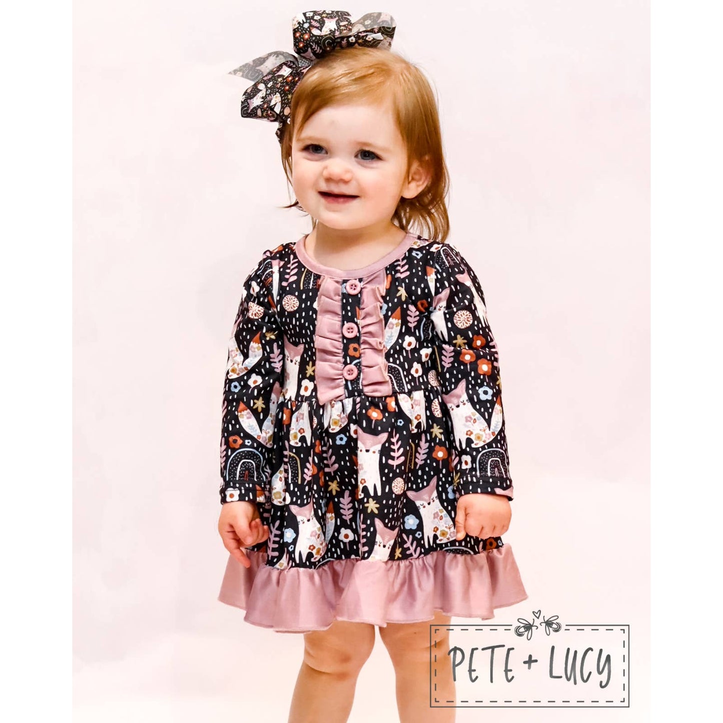 PETE + LUCY Fox in Nature Ruffle Dress Floral Woodland Animals