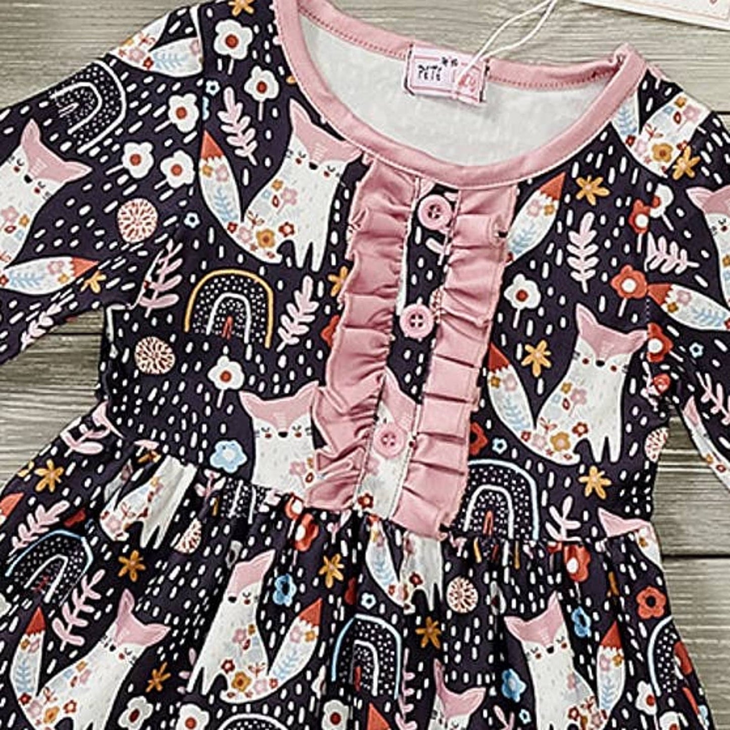 PETE + LUCY Fox in Nature Ruffle Dress Floral Woodland Animals