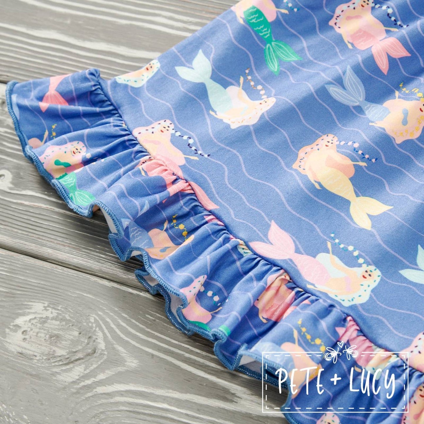 PETE + LUCY Mermaid and Shells Long Sleeve Ruffle Bib Dress