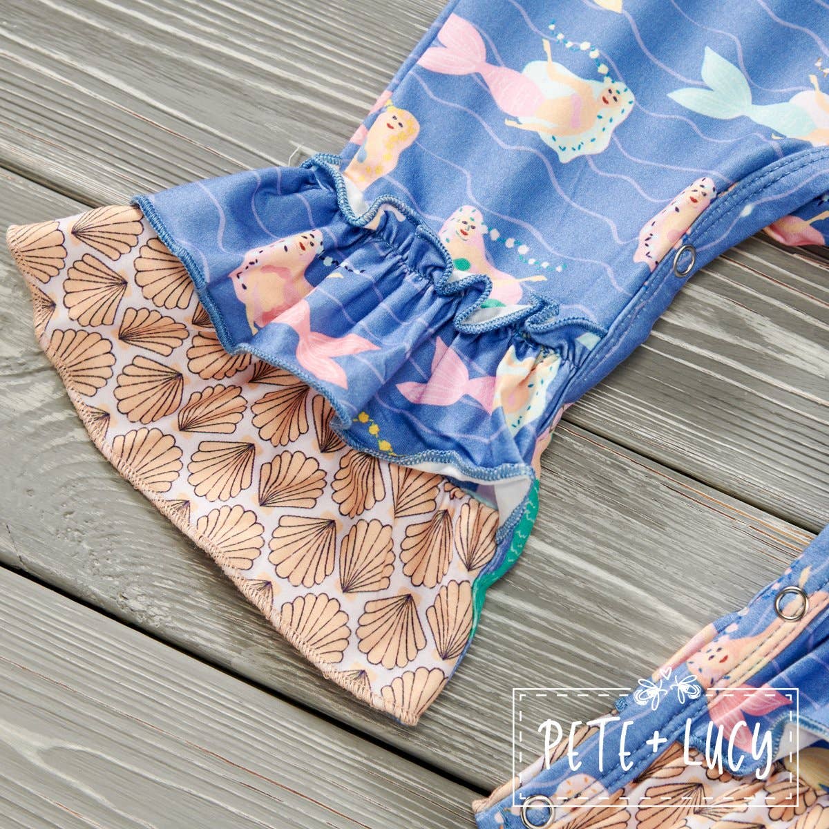 PETE + LUCY Mermaid and Shells Blue Yellow Baby Toddler Romper