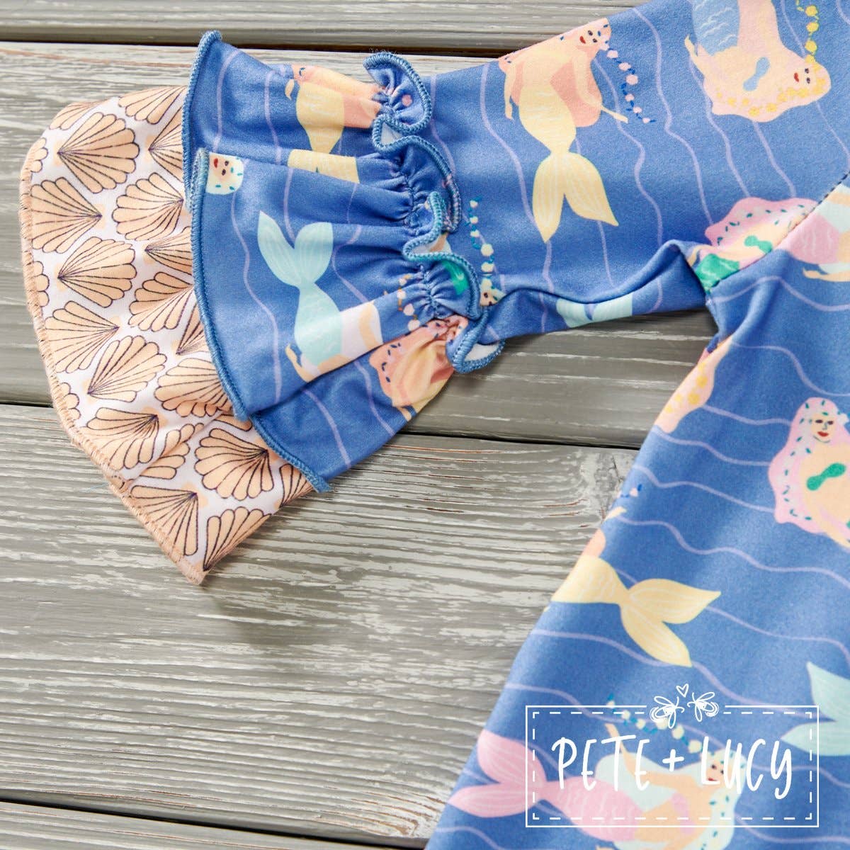 PETE + LUCY Mermaid and Shells Blue Yellow Baby Toddler Romper