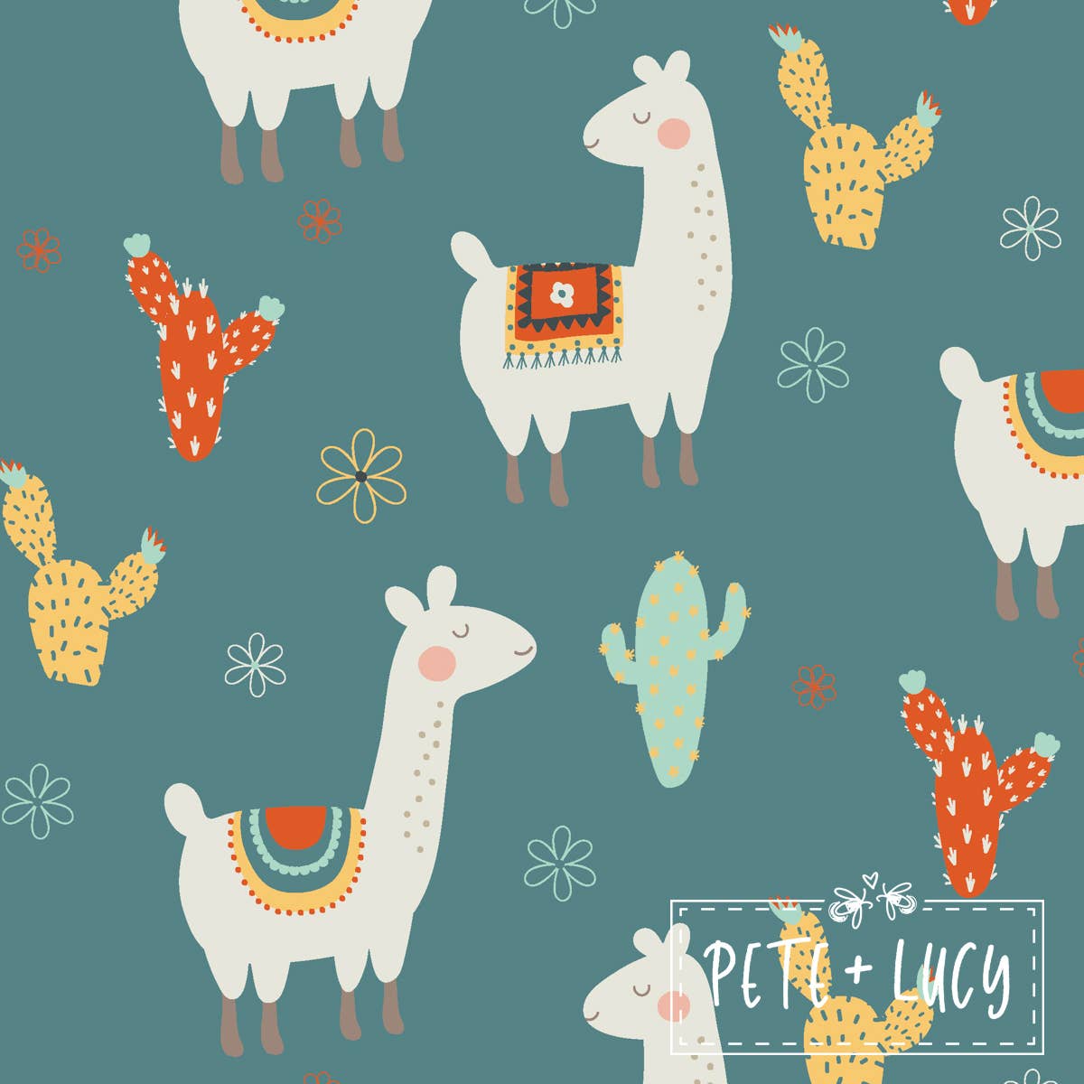 PETE + LUCY Floral Llama Cactus Trumpet Sleeve Ruffle Girls Dress